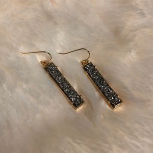 Dark Grey Glitter Vertical Drop Earrings